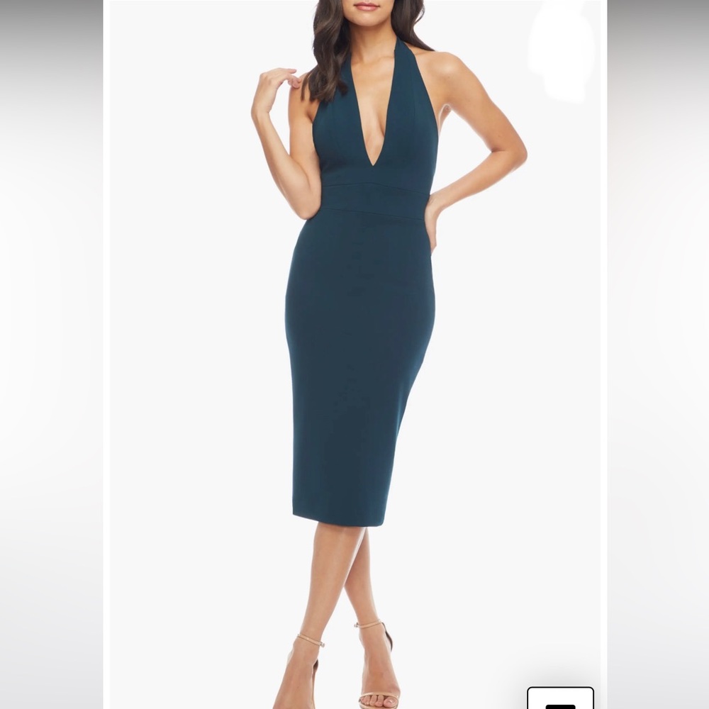 NWOT Dress The Population Vanessa Halter Body-Con Midi Dress in Pine SZ L